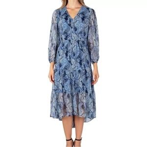 Joie Plus Size Parisian Paisley Blue V Neck Tiered Midi High Low Dress XXL NEW